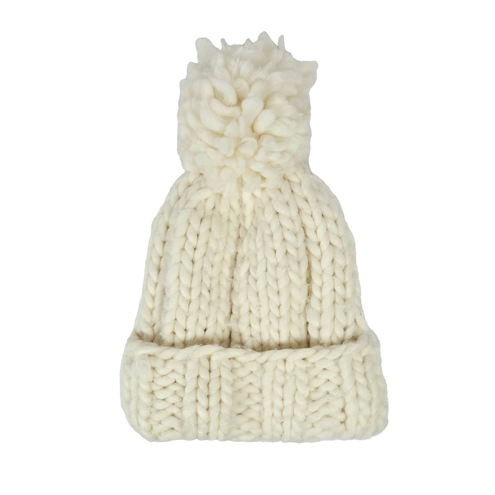 Abercrombie & Fitch Chunky Knit Pom Pom Beanie Hat Cream Ivory Cozy Winter Cuff